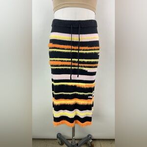 💚 3339. Knit Fuzzy Striped Midi Skirt